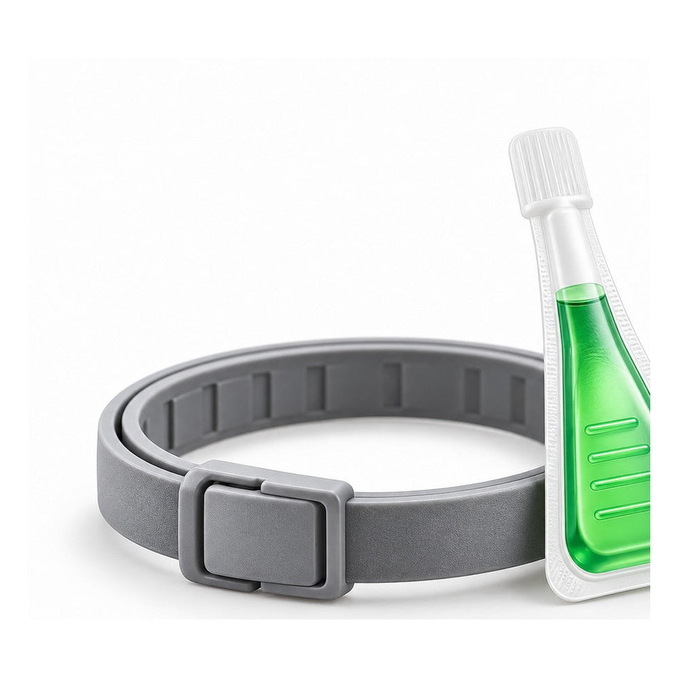 Collar antiparasitario y pipeta de aplicación para gatos, sin marcas