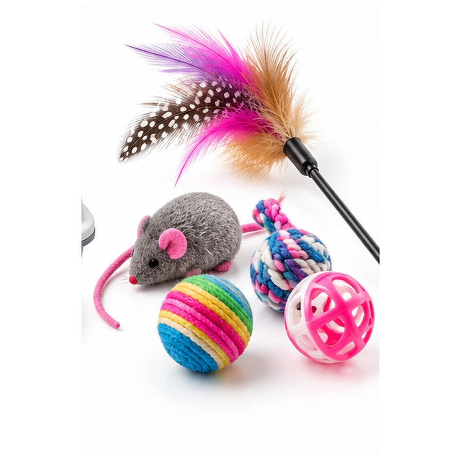 Juguetes para gatos con plumas, ratones y pelotas