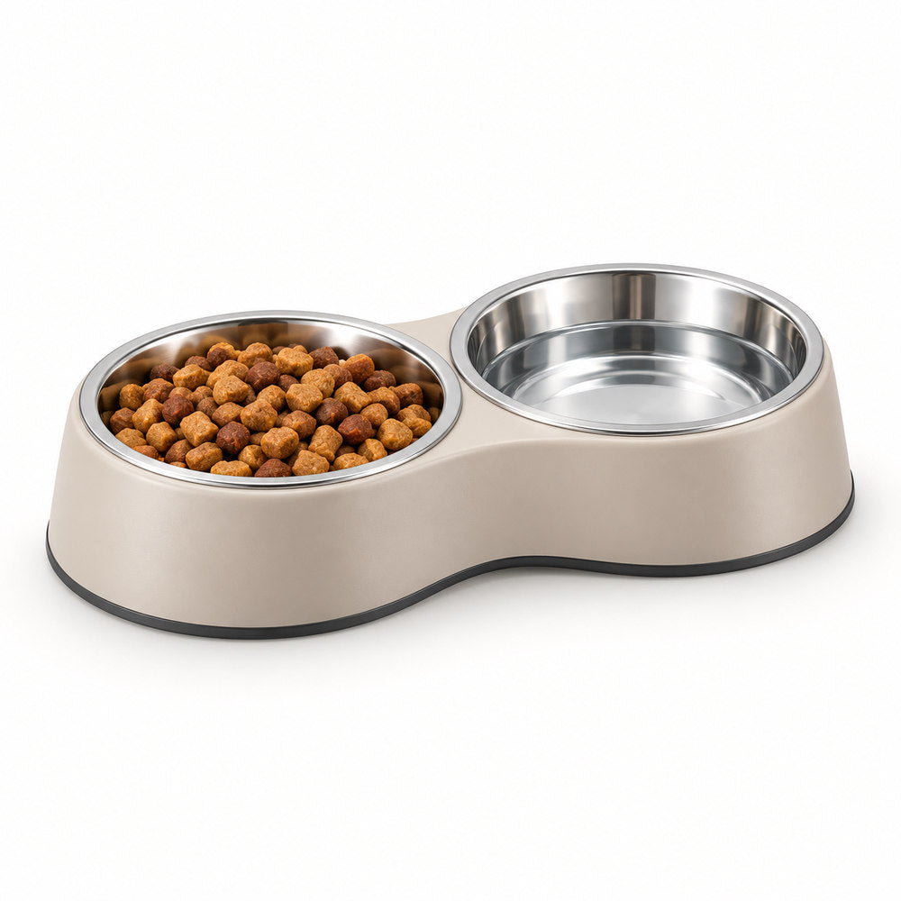 Comedero y bebedero doble con cuencos de acero inoxidable para perros