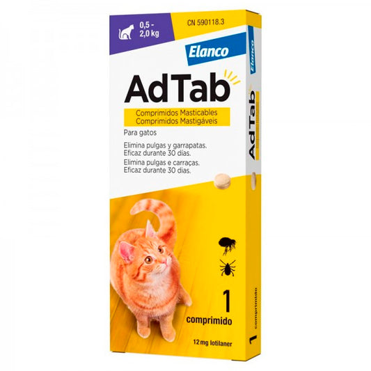 AD TAB Cat 12 mg (0,5-2 KG) 1 comprimido para eliminação de pulgas e carrapatos