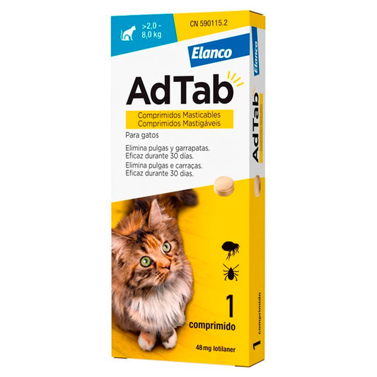 AD TAB Cat 48 mg (2-8 KG) 1 comprimido para eliminação de pulgas e carrapatos