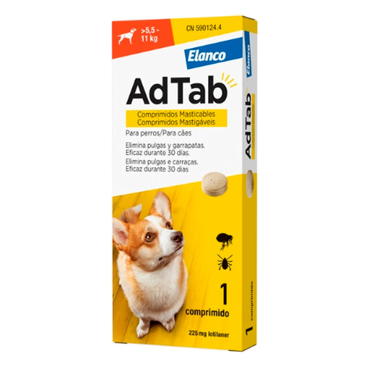 AD TAB Dog (5,5-11 KG) 1 Comprimido para Eliminação de Pulgas e Carrapatos