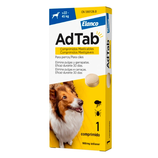 AD TAB Dog (22-45 KG) 1 Comprimido para Eliminação de Pulgas e Carrapatos
