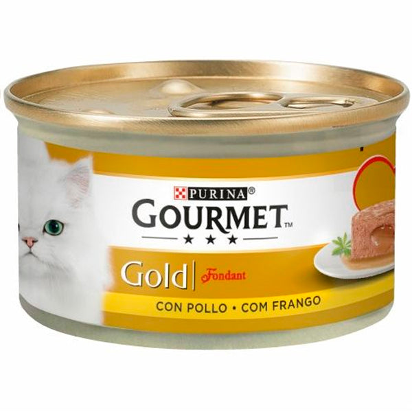 Purina Gourmet Gold Fondant con Pollo 85 g | Comida Húmeda Completa para Gatos Adultos | Textura Tierna con Corazón de Salsa