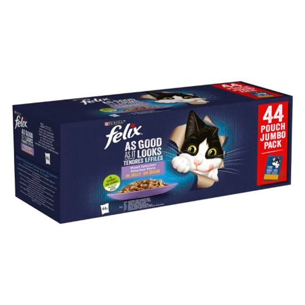 Purina Felix Fantastic Selección de Sabores en Gelatina 44 x 85 g | Megapack Comida Húmeda Completa para Gatos Adultos | Pack Surtido 3,74 kg