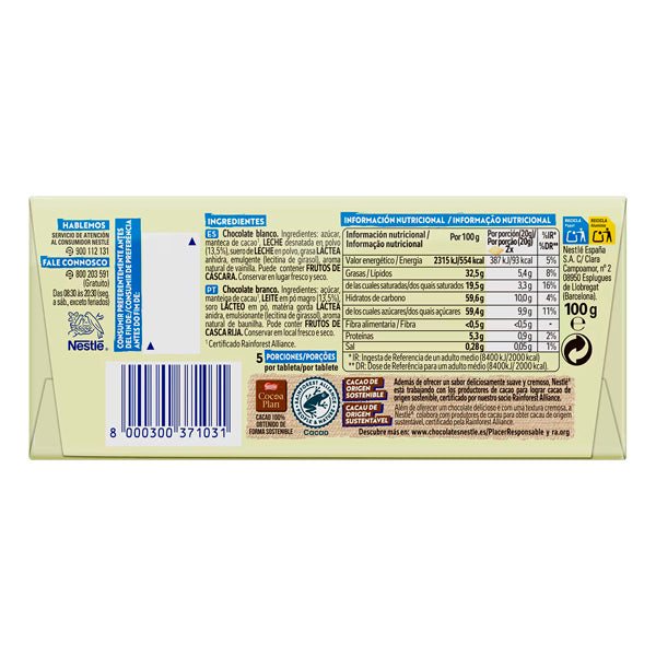 Nestlé Milkybar Tableta de Chocolate Blanco 100g