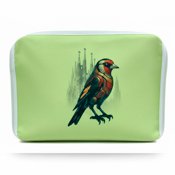 Funda para jaula C2 jilguero cíborg con Sagrada Familia – Diseño exclusivo, tela lavable opaca con cremallera y asa