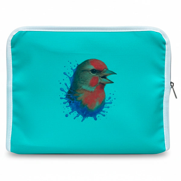 Funda para jaula C2 pardillo acuarela – Diseño cabeza de ave con gotas de agua, tela lavable opaca con cremallera y asa