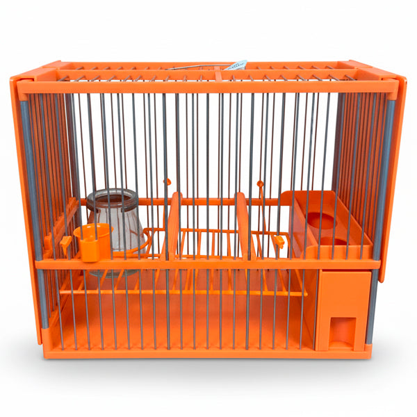 Jaula C2 Acero Inoxidable Completa para Jilgueros – Color Naranja con Accesorios