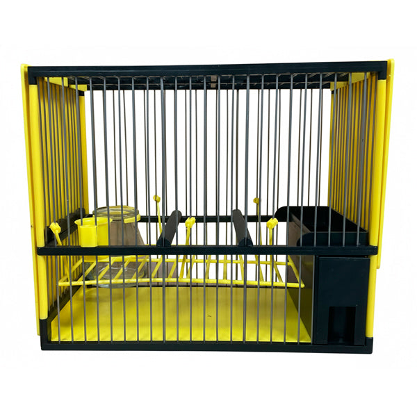Jaula C2 Negra y Amarilla Completa para Jilgueros – Acero Inoxidable con Accesorios