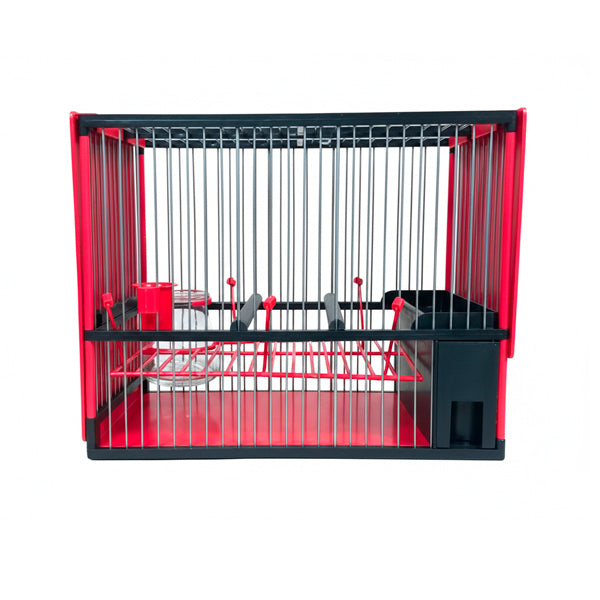 Jaula C2 Negra y Roja Completa para Jilgueros – Acero Inoxidable con Accesorios