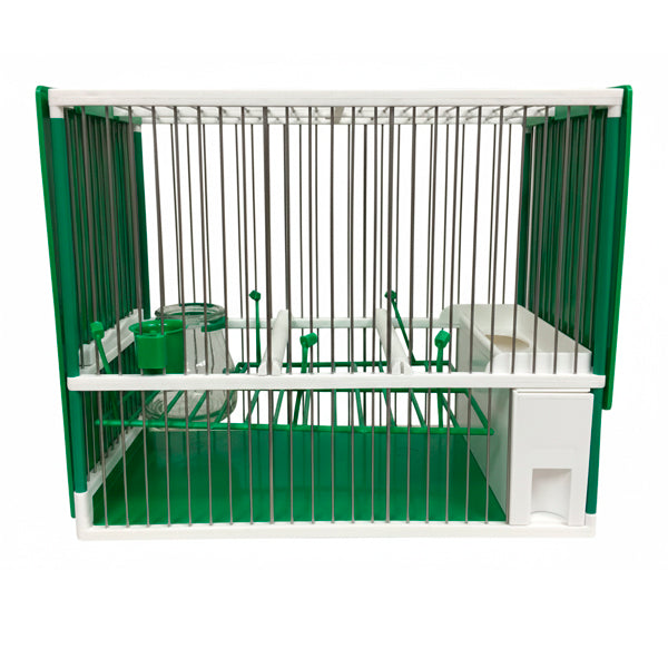 Jaula C2 Blanca y Verde Completa para Jilgueros – Acero Inoxidable con Accesorios