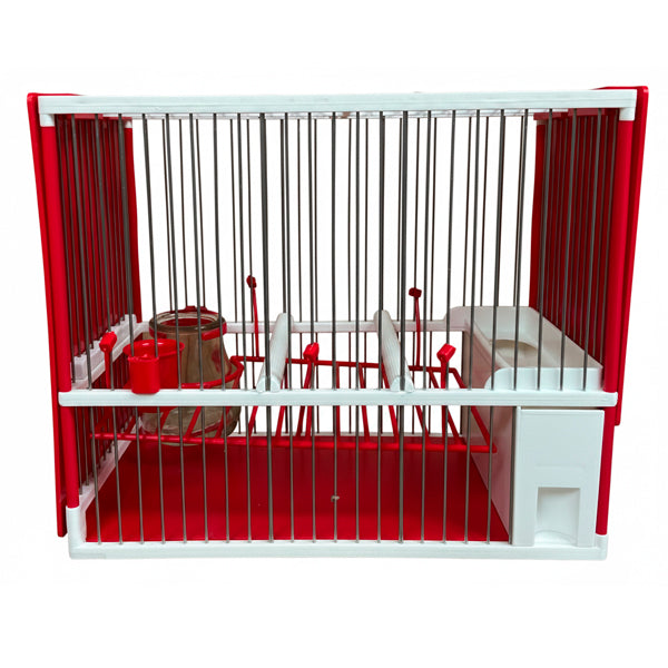 Jaula C2 Blanca y Roja Completa para Jilgueros – Acero Inoxidable con Accesorios