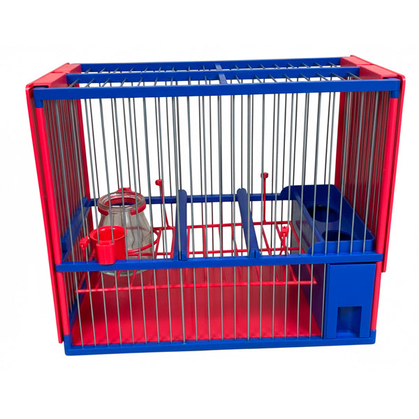 Jaula C2 Azul y Roja Completa para Jilgueros – Acero Inoxidable con Accesorios