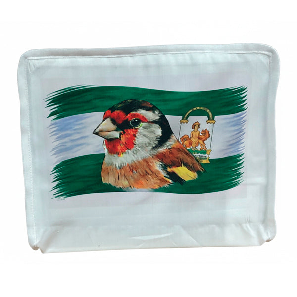 Funda para Jaula C2 con Jilguero y Bandera de Andalucía | Diseño Andaluz | Con Asa y Cremallera | Tejido Resistente y Protector