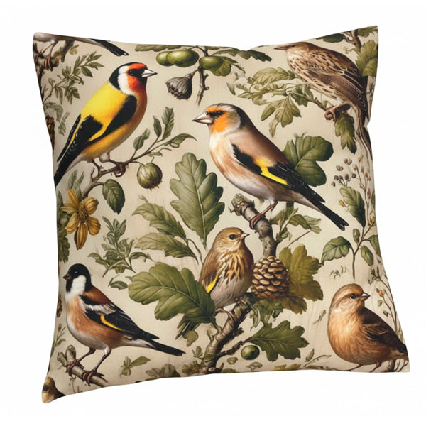 Cojín Decorativo Reversible 45x45 cm – Diseño de Pájaros Realistas y Estilo Natural | Funda con Cremallera Oculta y Lavable