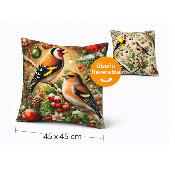 Cojín Decorativo Reversible 45x45 cm – Diseño de Pájaros Realistas y Estilo Natural | Funda con Cremallera Oculta y Lavable