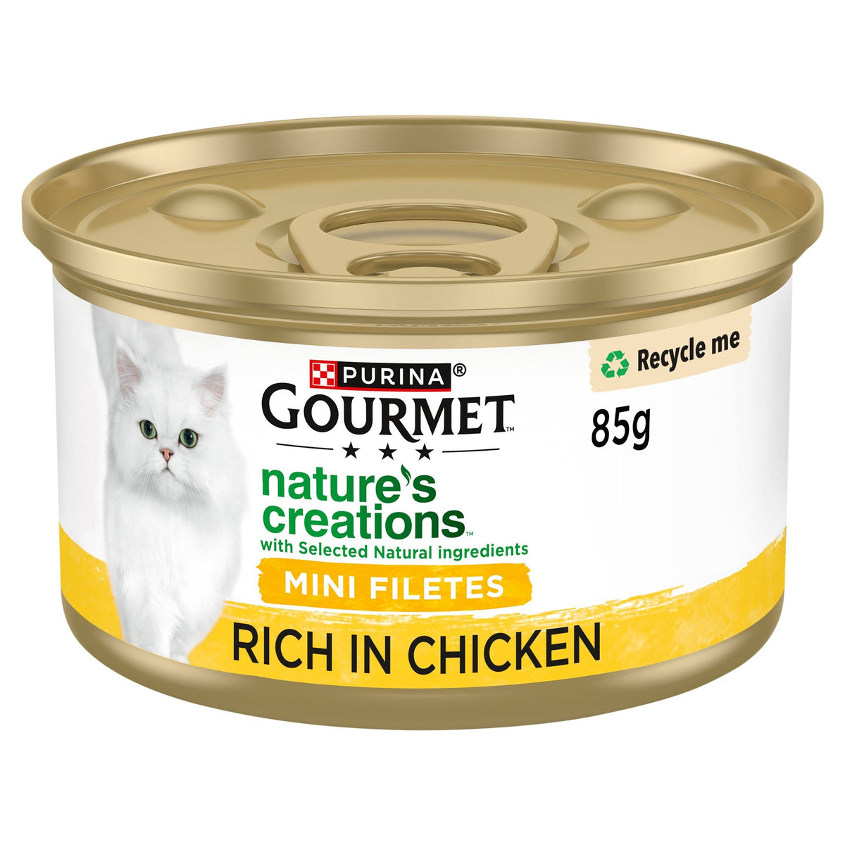 Lata Purina Gourmet Nature's Creations mini filetes rico en pollo 85 g