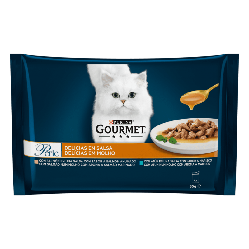 Pack Gourmet Perle Delicias en Salsa Salmón y Atún 4 sobres de 85 g